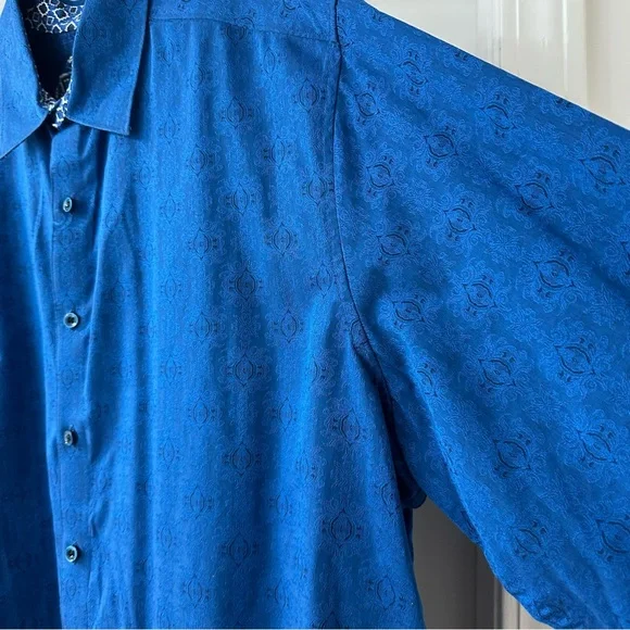 Robert Graham Cullen Blue Jacquard Flip Cuff Dress Shirt, NWOT, Size 1XLT - Picture 6 of 12